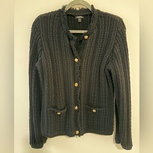 *LIKE NEW* Express Women's Black Cardigan with Large Gold Buttons- Cable Knit